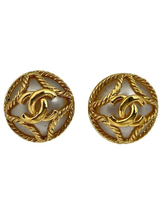 Chanel Jewelry - Chanel Coco Mark Faux Pearl Earrings Round GP Gold White